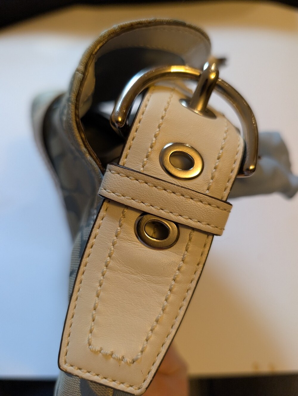 Vintage Coach Soho Signature Flap Shoulder Bag Blue White Buckle Y2K In VGUC - Picture 14 of 14